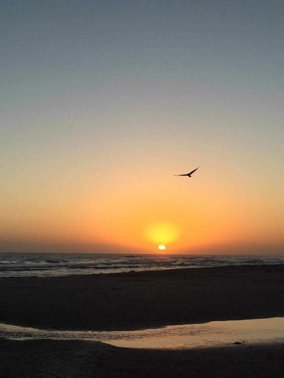 Atardecer sobre la playa de La Paloma, con dunas en primer plano